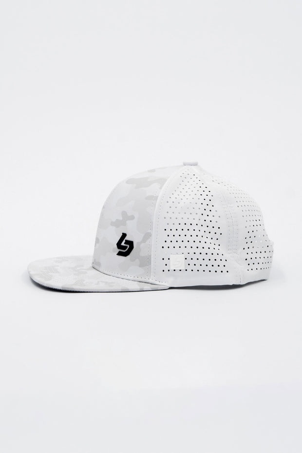 Locked Down Brands Premium Water Resistant BASE Brand Snapback - Snow Camo | Side View