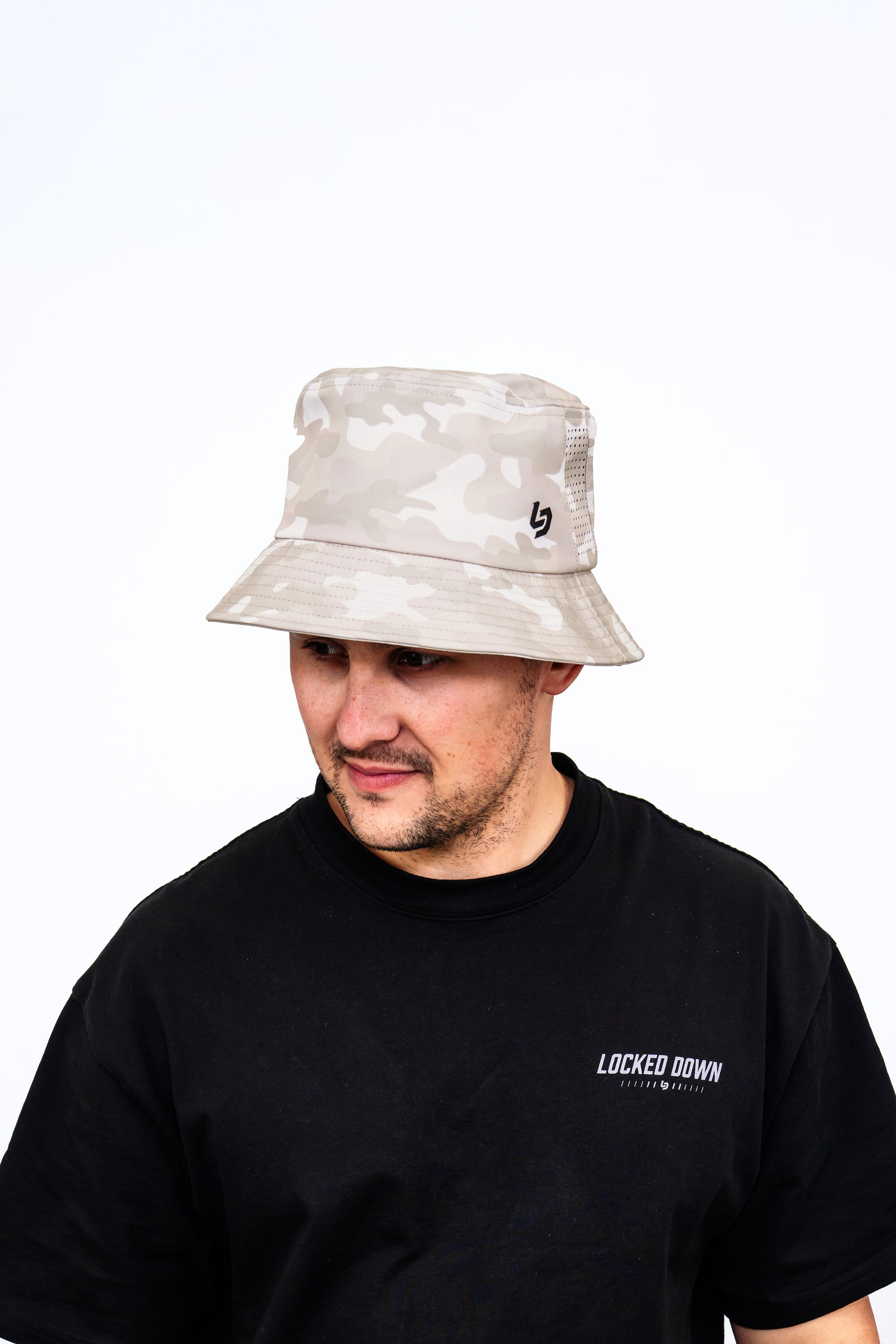 Locked Down Brands Premium Water Resistant Stamp BUCKET Hat - Desert Camo
