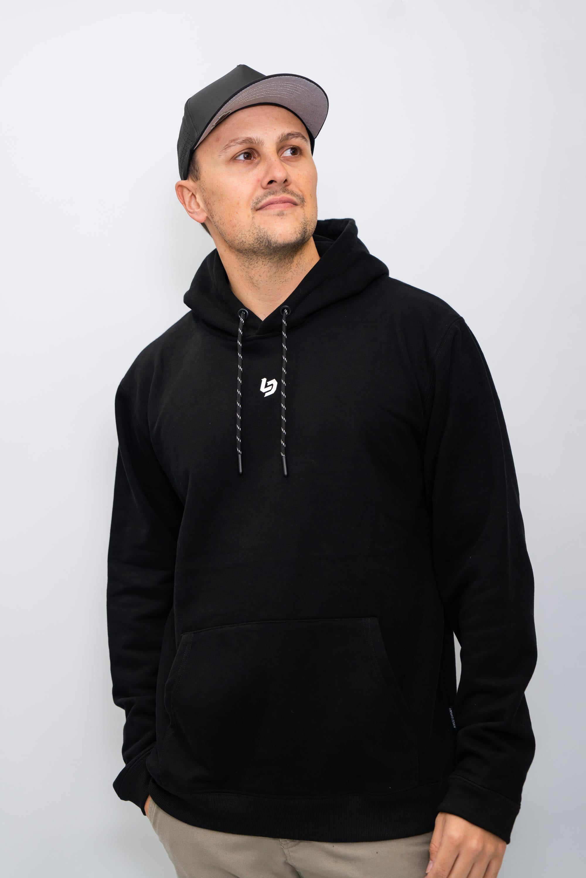 Branded black hoodie on sale