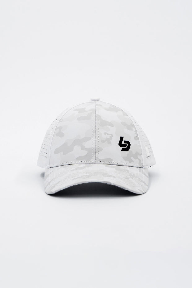 Locked Down Brands Premium Water Resistant CLASSIC Brand Snapback - Snow Camo | Front View