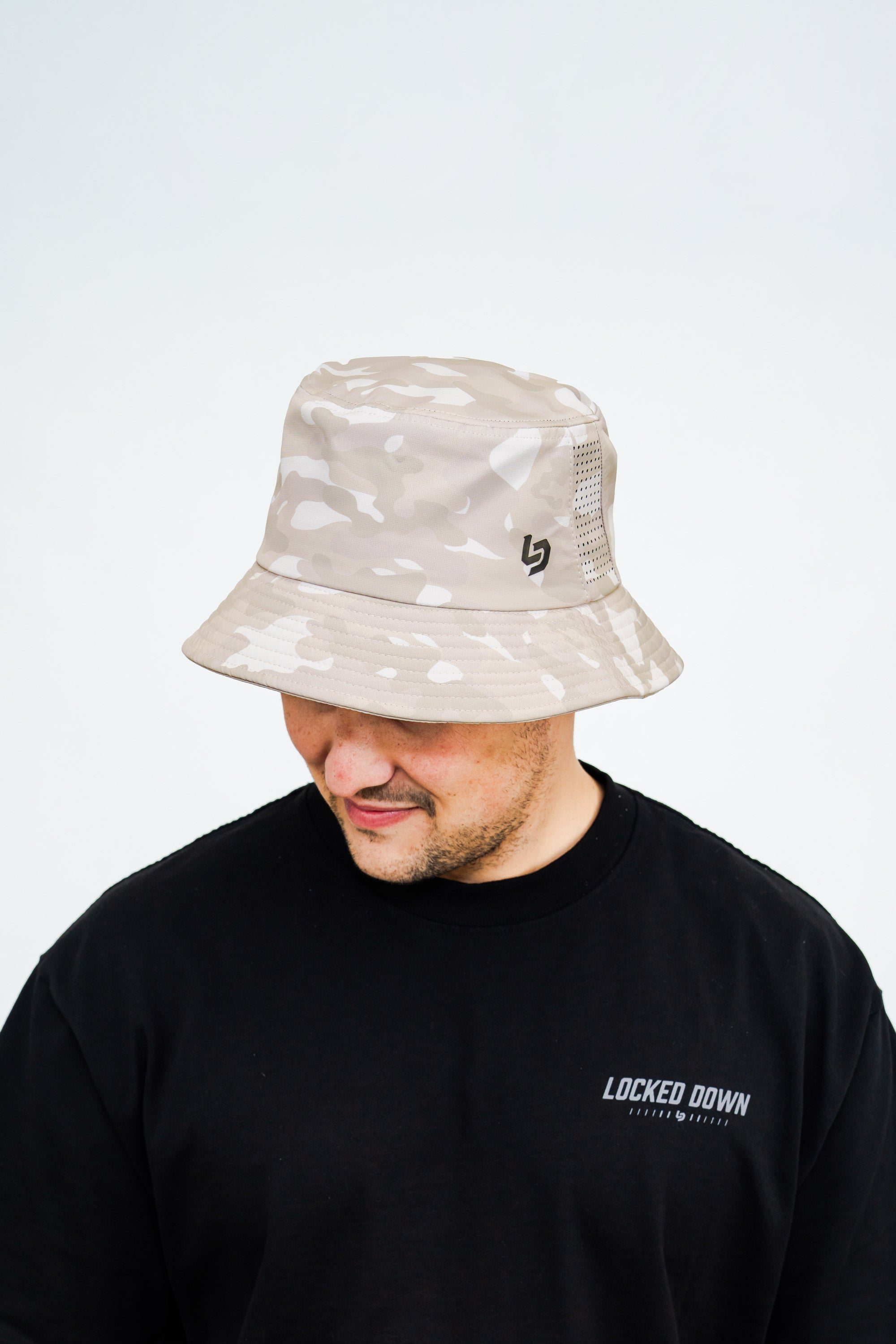 Locked Down Brands Premium Water Resistant Stamp BUCKET Hat - Desert Camo