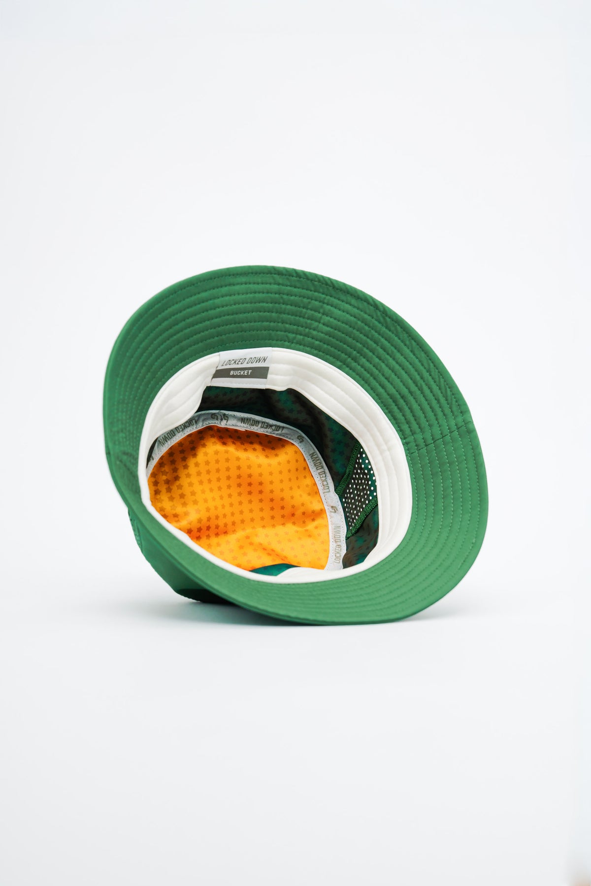 Locked Down Brands Premium Water Resistant Stamp Bucket Hat With Laser Holes - Green/Gold
