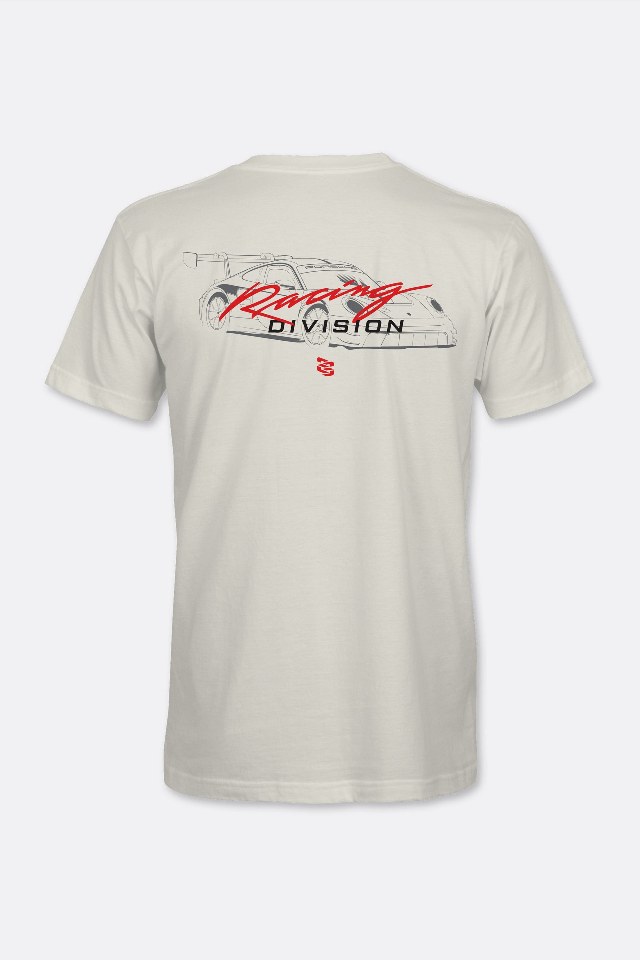 Locked Down Brands Premium Cotton Racing Division T-Shirt in Collaboration with Earl Bamber Motorsport - Off White | Back View Render