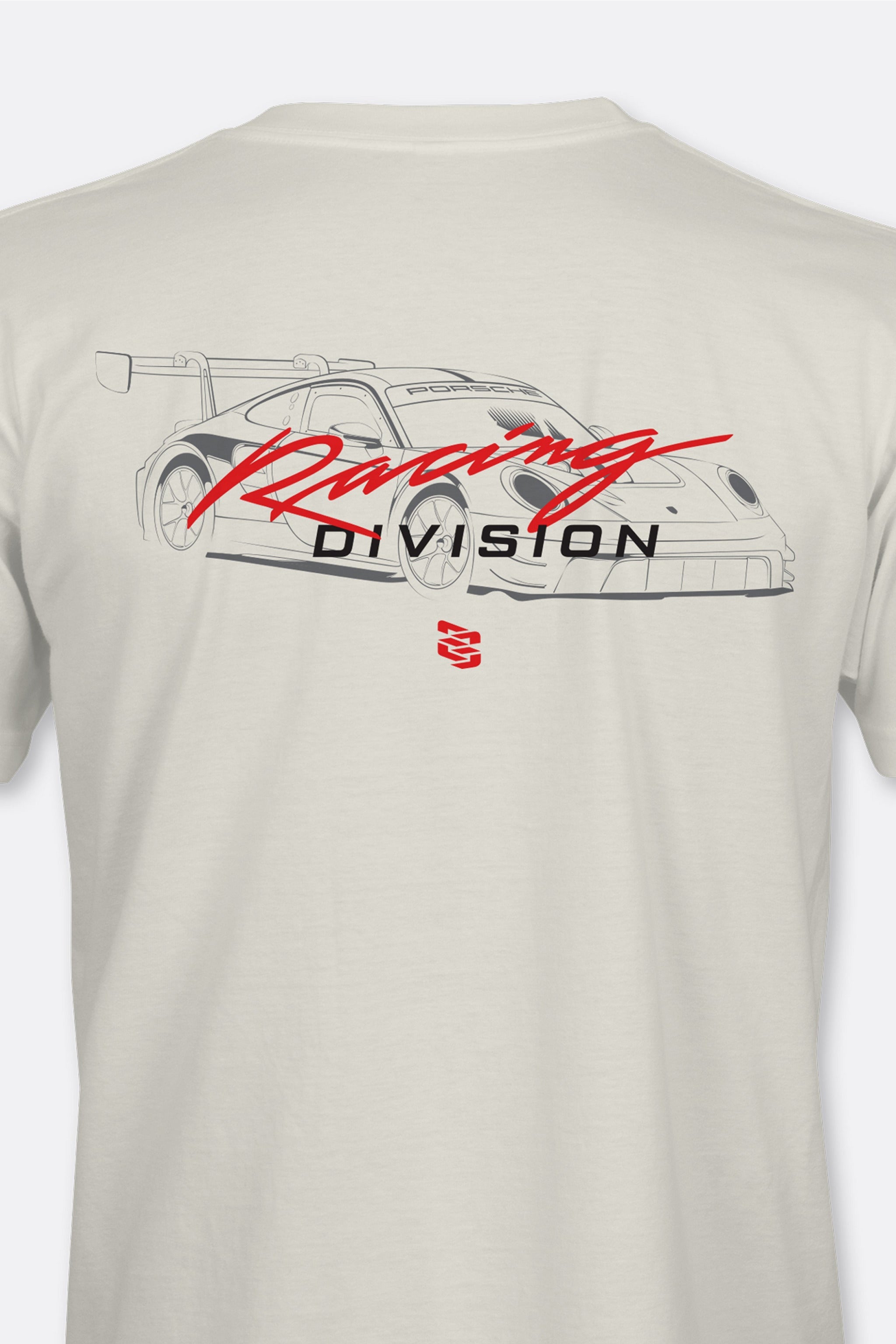 Locked Down Brands Premium Cotton Racing Division T-Shirt in Collaboration with Earl Bamber Motorsport - Off White | Back View Render