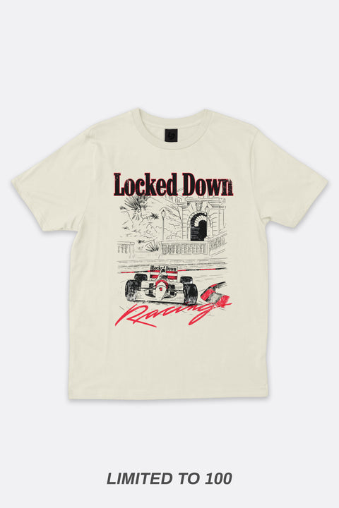 Locked Down Brands Premium Cotton  Locked Down Racing Season 1, Round 1 T-Shirt - Off White | Front Render View
