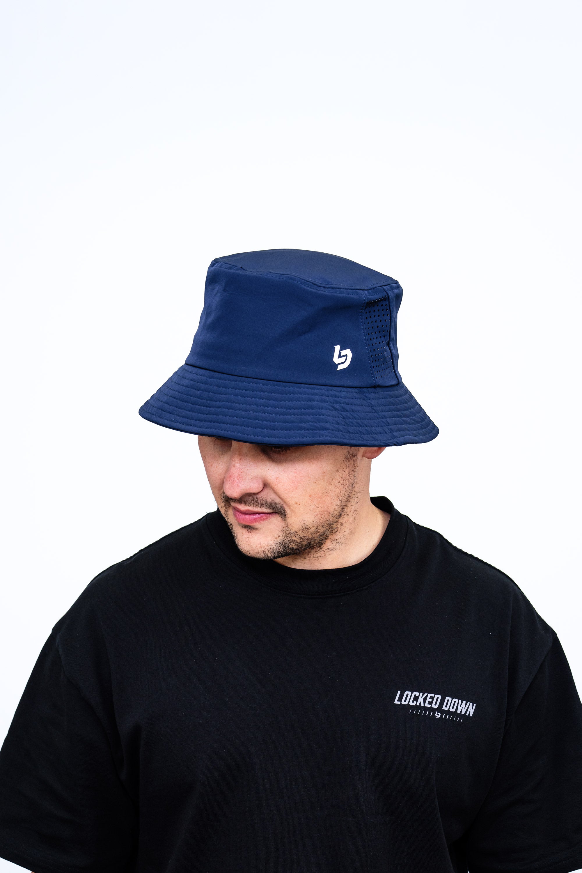 Locked Down Brands Premium Water Resistant Stamp BUCKET Hat - Navy