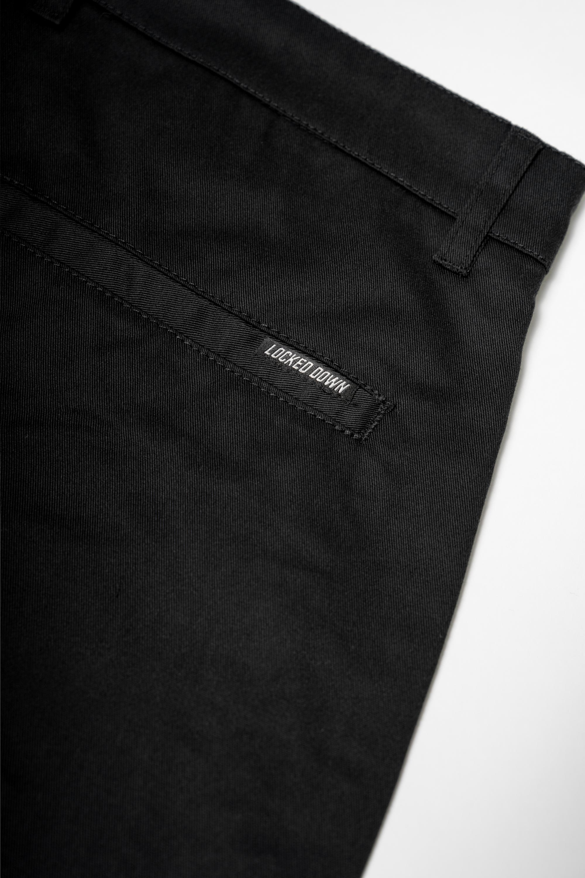 Locked Down Brands Premium Track Short - Black | Back Logo View