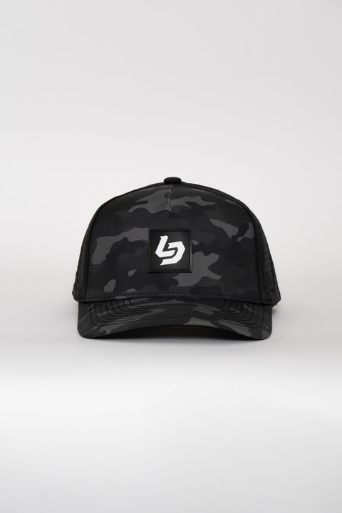 Locked Down Brands Premium Water Resistant ICON LD Snapback - Black Camo | Front View