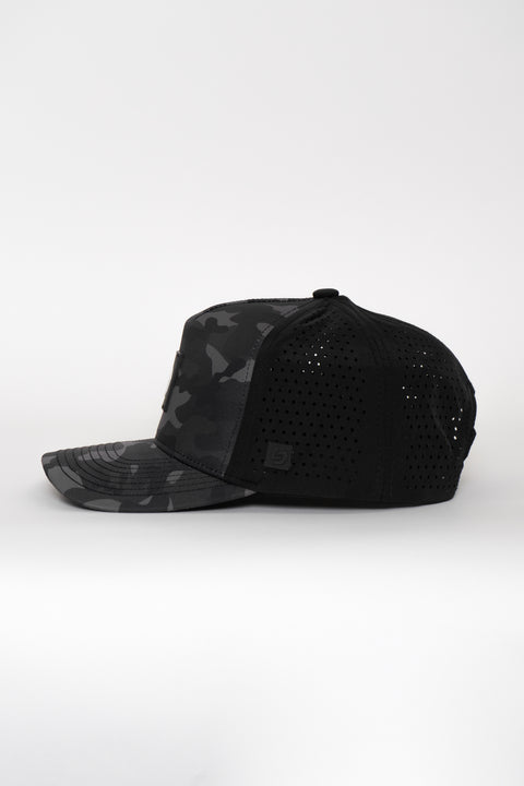 Locked Down Brands Premium Water Resistant ICON LD Snapback - Black Camo | Side View