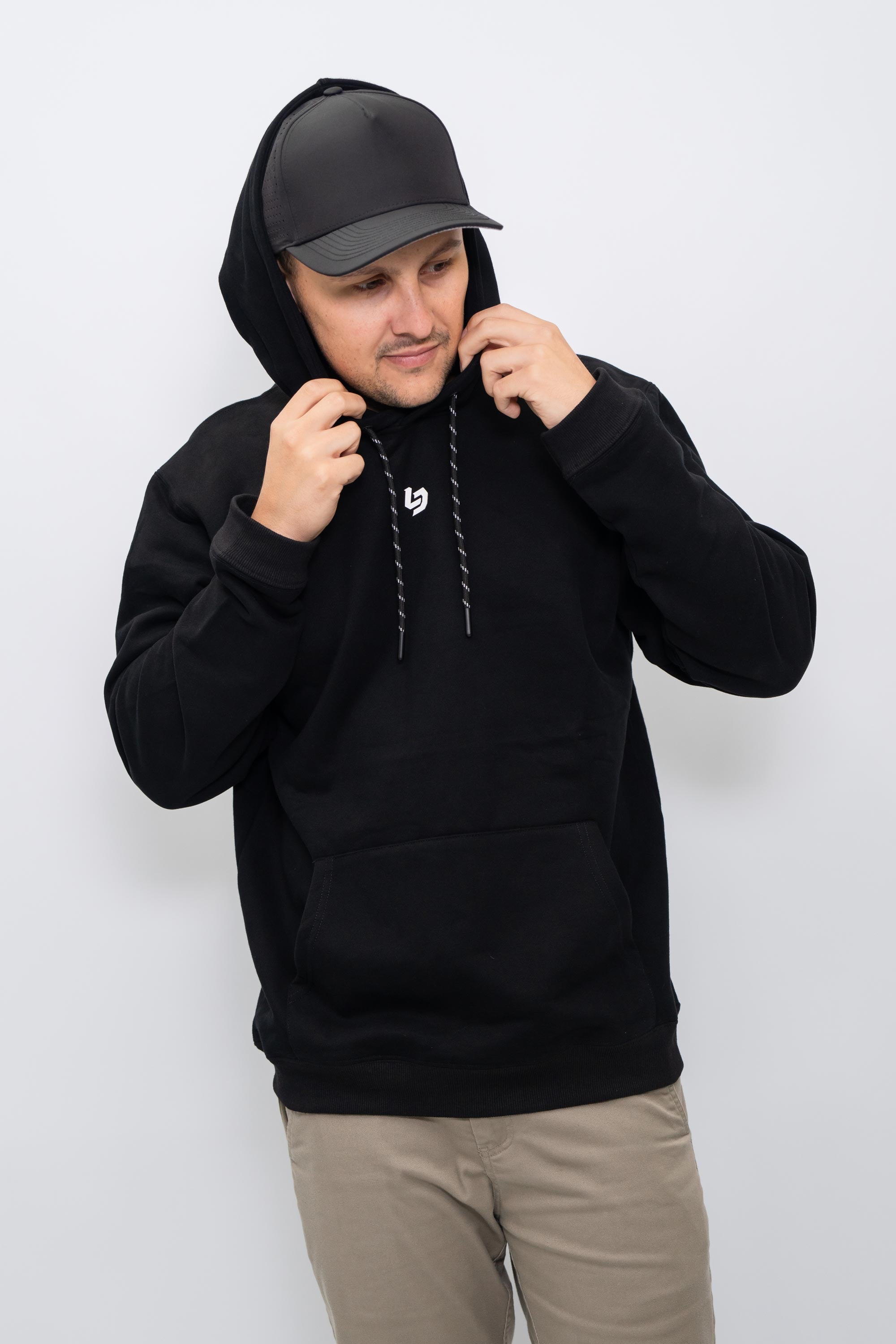 Locked Down Brands Premium Brand Hoodie - Black | Hood View