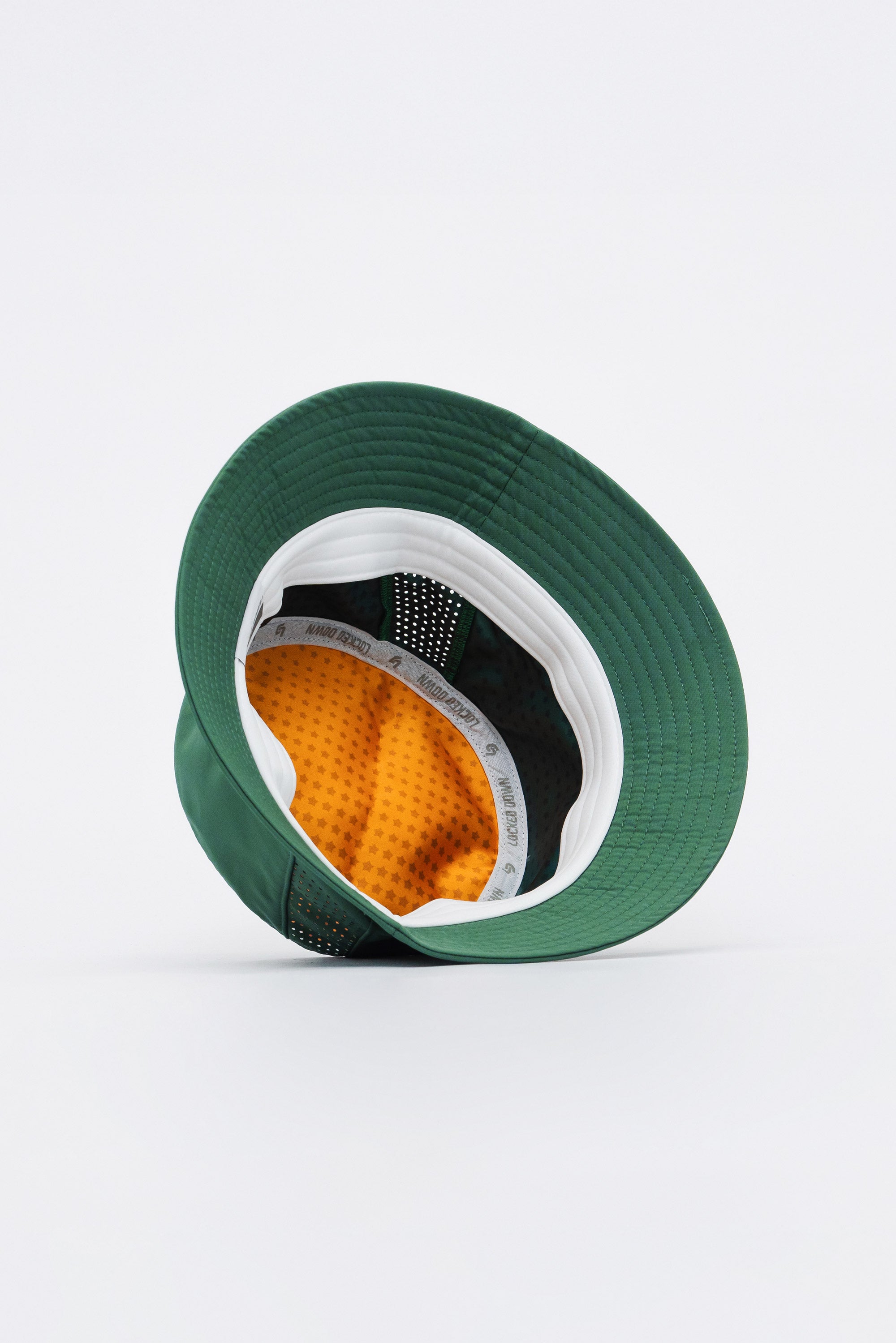 Locked Down Brands Premium Water Resistant Stamp Bucket Hat With Laser Holes - Green/Gold