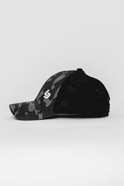 Locked Down Brands Premium Water Resistant CLASSIC Brand Snapback - Black Camo | Side View
