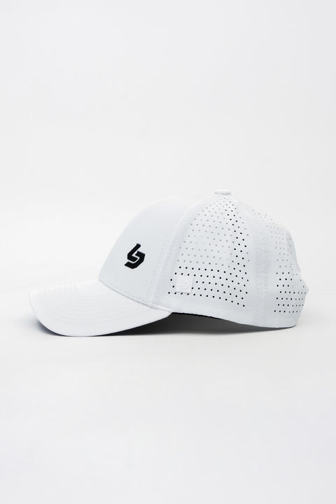 Locked Down Brands Premium Water Resistant CLASSIC Brand Snapback - White | Side View