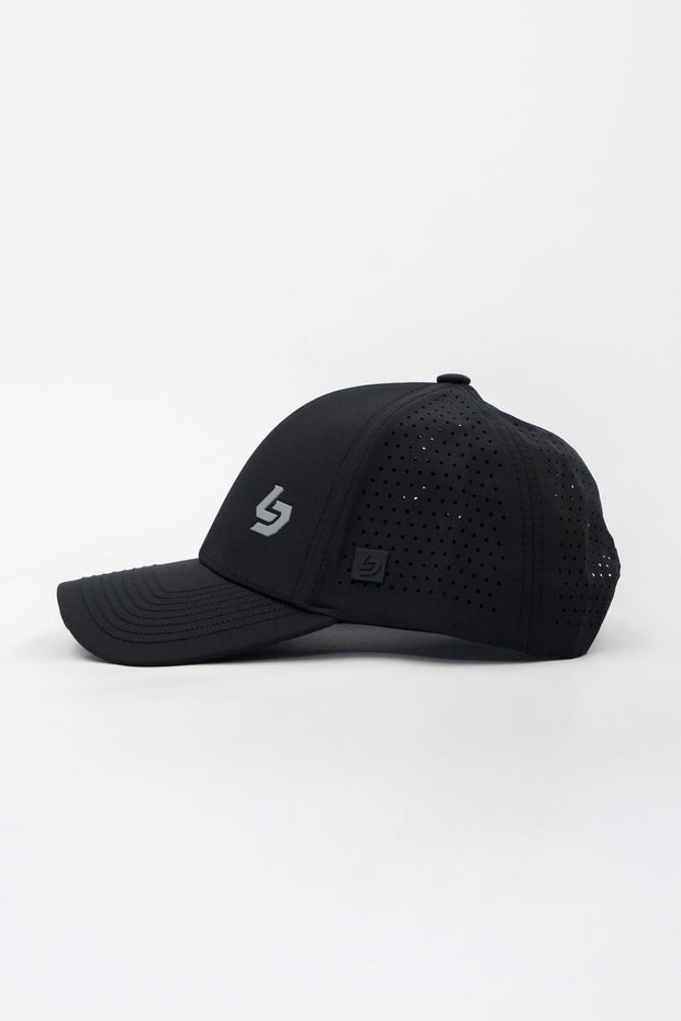 Locked Down Brands Premium Water Resistant CLASSIC Brand Snapback - Blackout | Side View