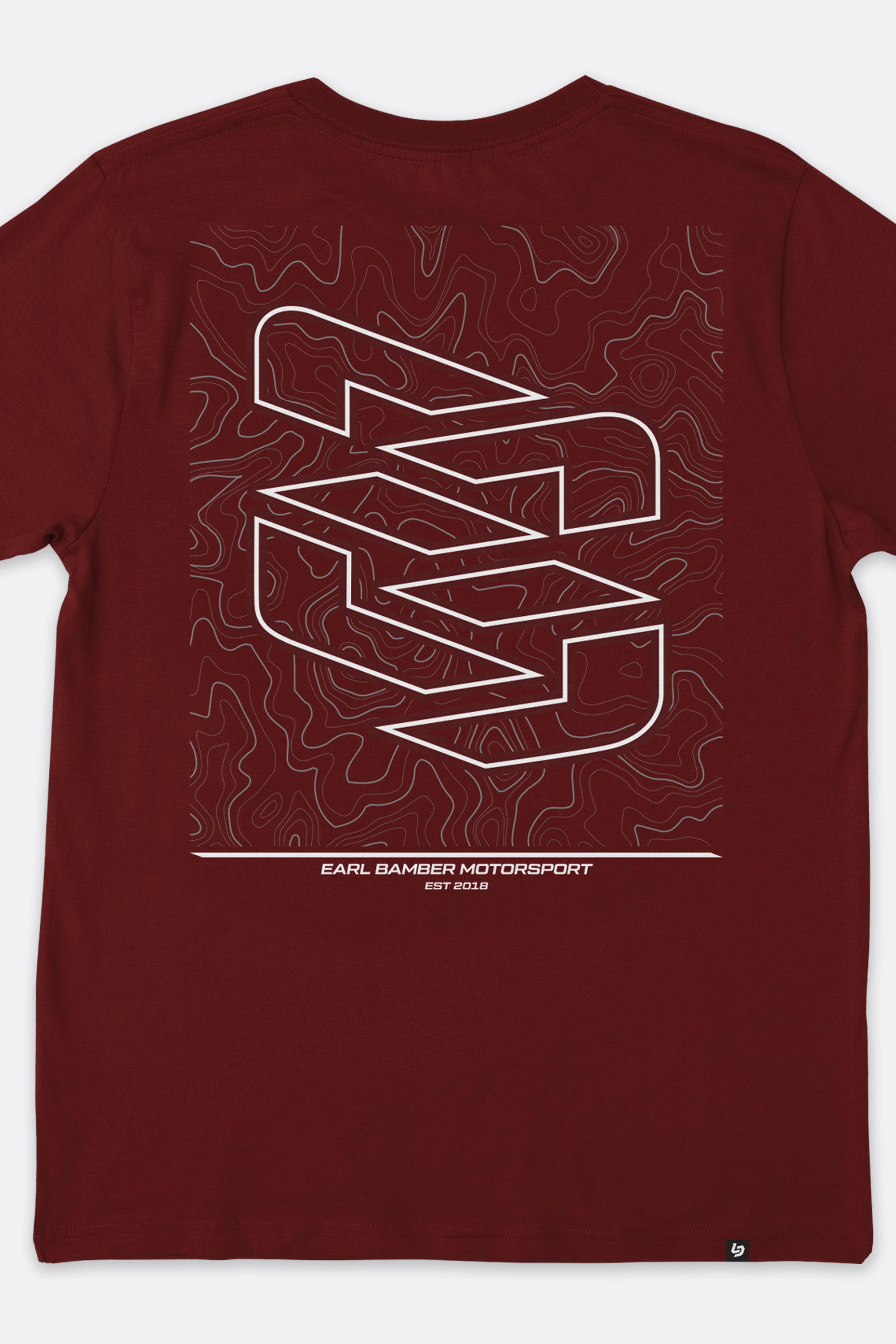 Locked Down Brands Premium Cotton Racing Division T-Shirt in Collaboration with Earl Bamber Motorsport - Maroon