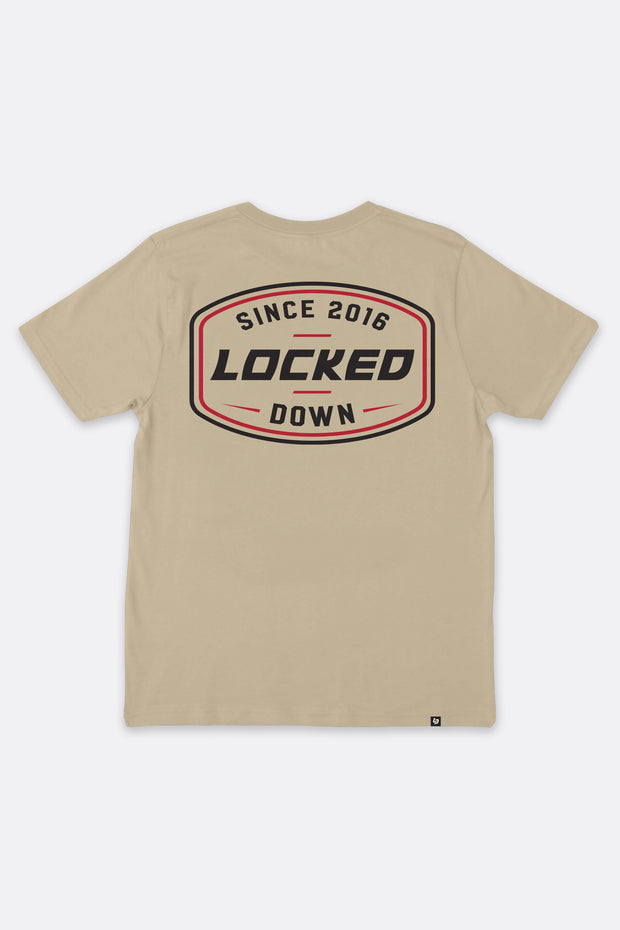 Locked Down Brands Premium Cotton Flex T-Shirt - Sand | Back Render View