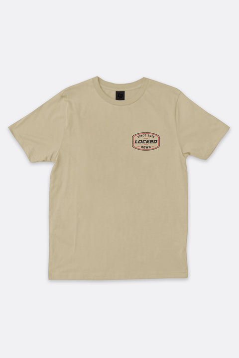 Locked Down Brands Premium Cotton Flex T-Shirt - Sand | Front Render View