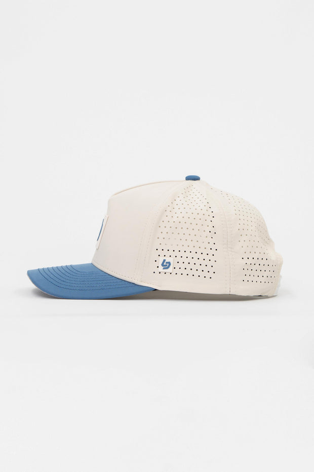 Locked Down Brands Premium Water Resistant ICON LD Snapback - Cream/Blue | Side View