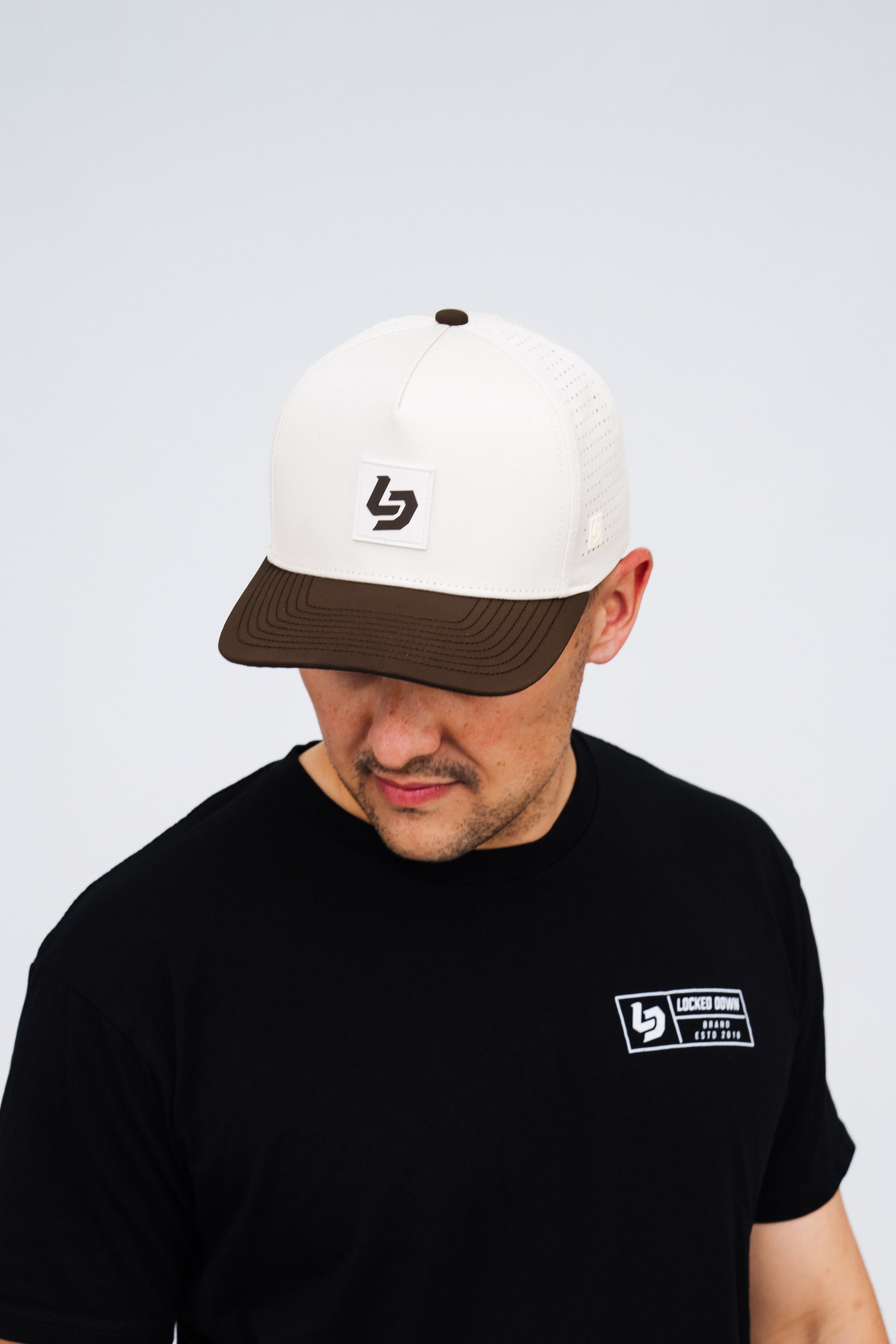 Locked Down Brands Premium Water Resistant ICON LD Snapback - Cream/Coffee Brown