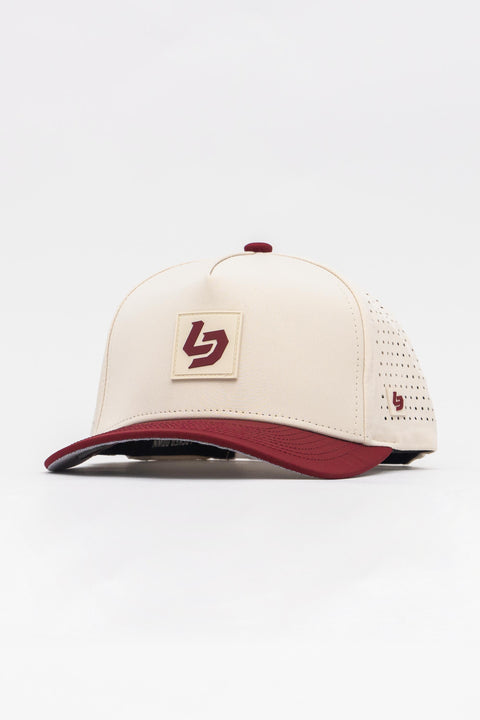 Locked Down Brands Premium Water Resistant ICON LD Snapback - Cream/Maroon