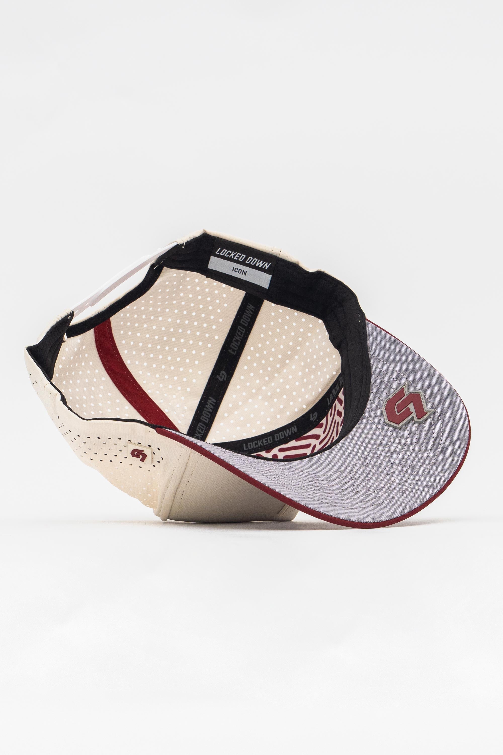 Locked Down Brands Premium Water Resistant ICON LD Snapback - Cream/Maroon