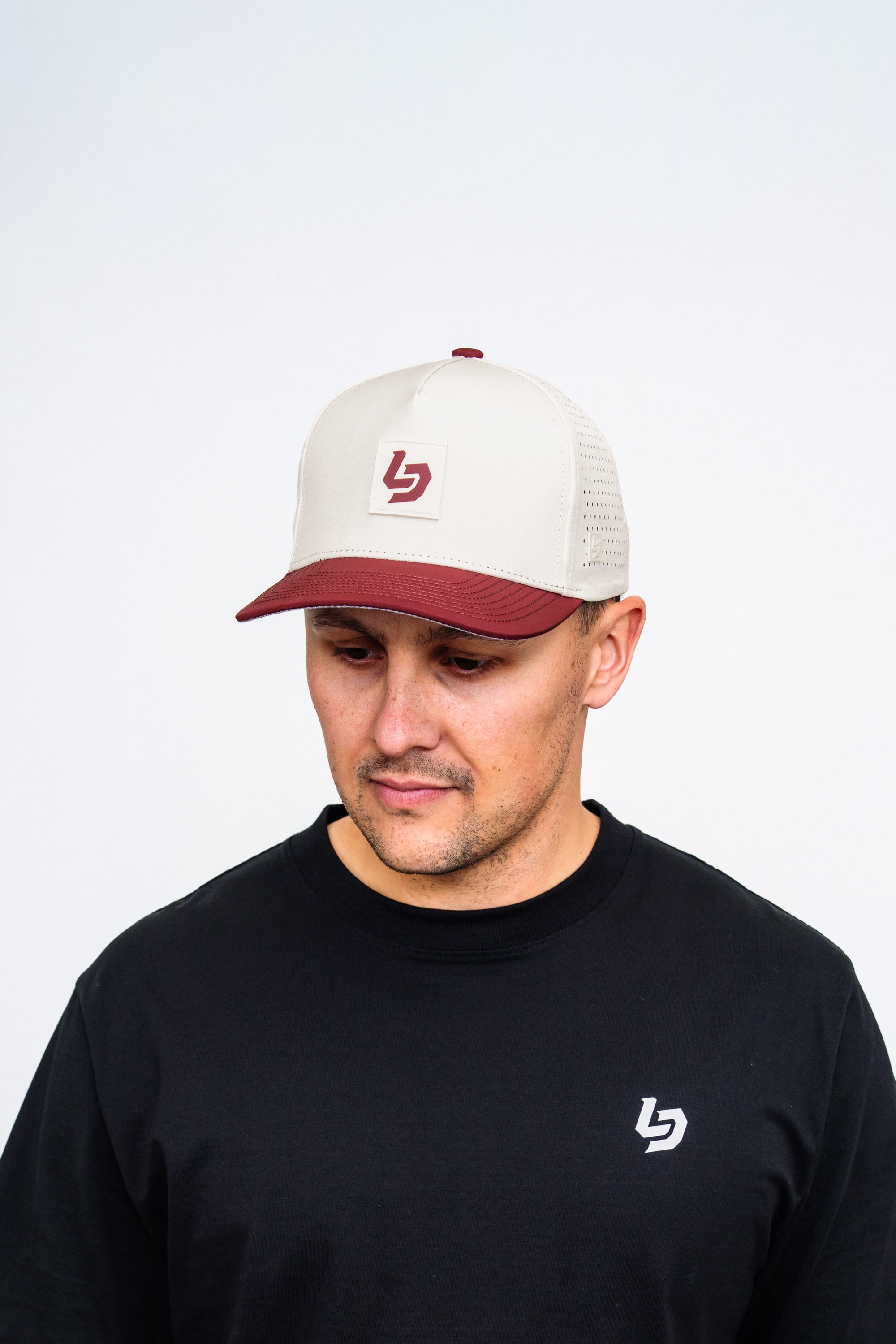Locked Down Brands Premium Water Resistant ICON LD Snapback - Cream/Maroon