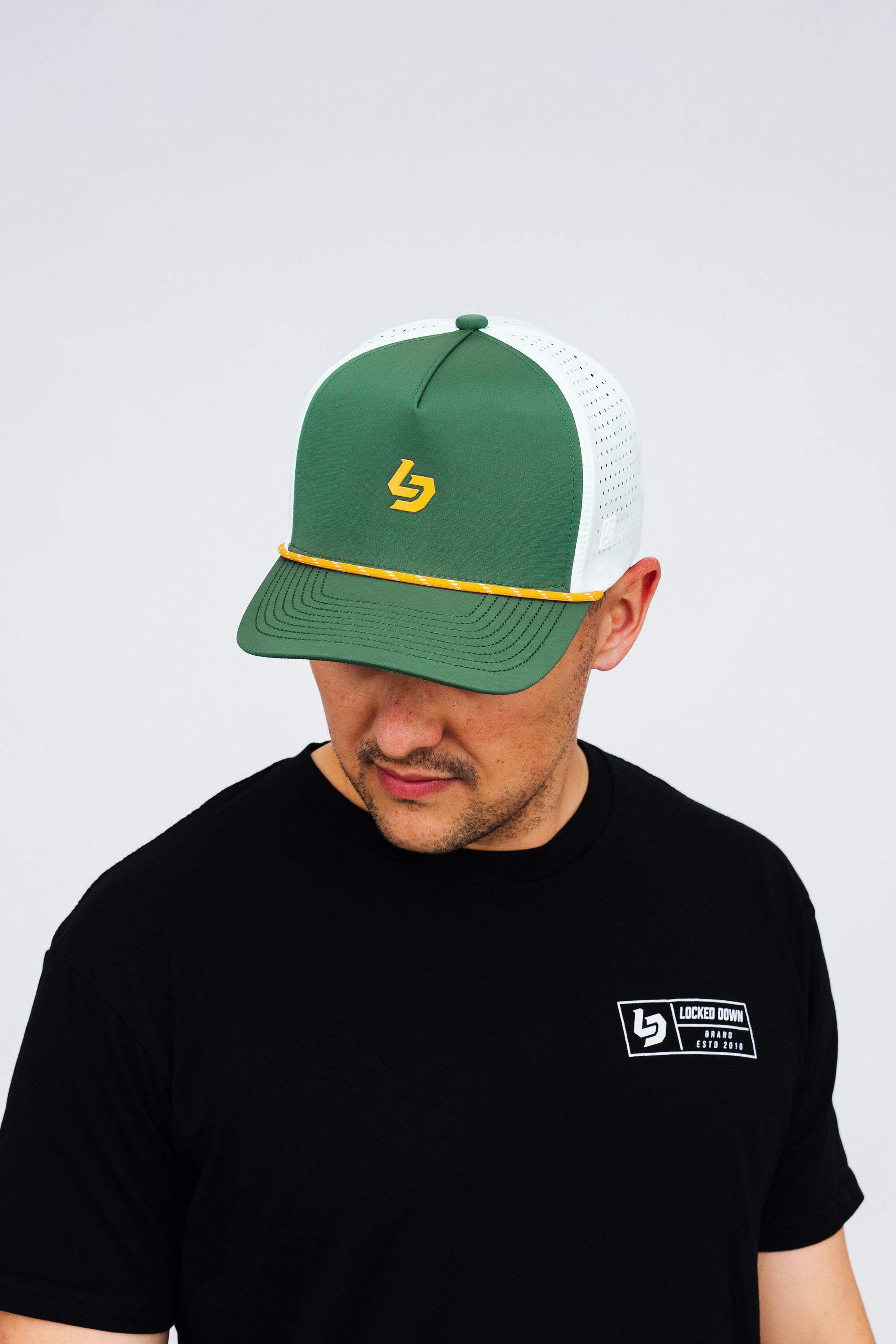 Locked Down Brands Premium Water Resistant ICON Stamp Snapback - Green/Gold
