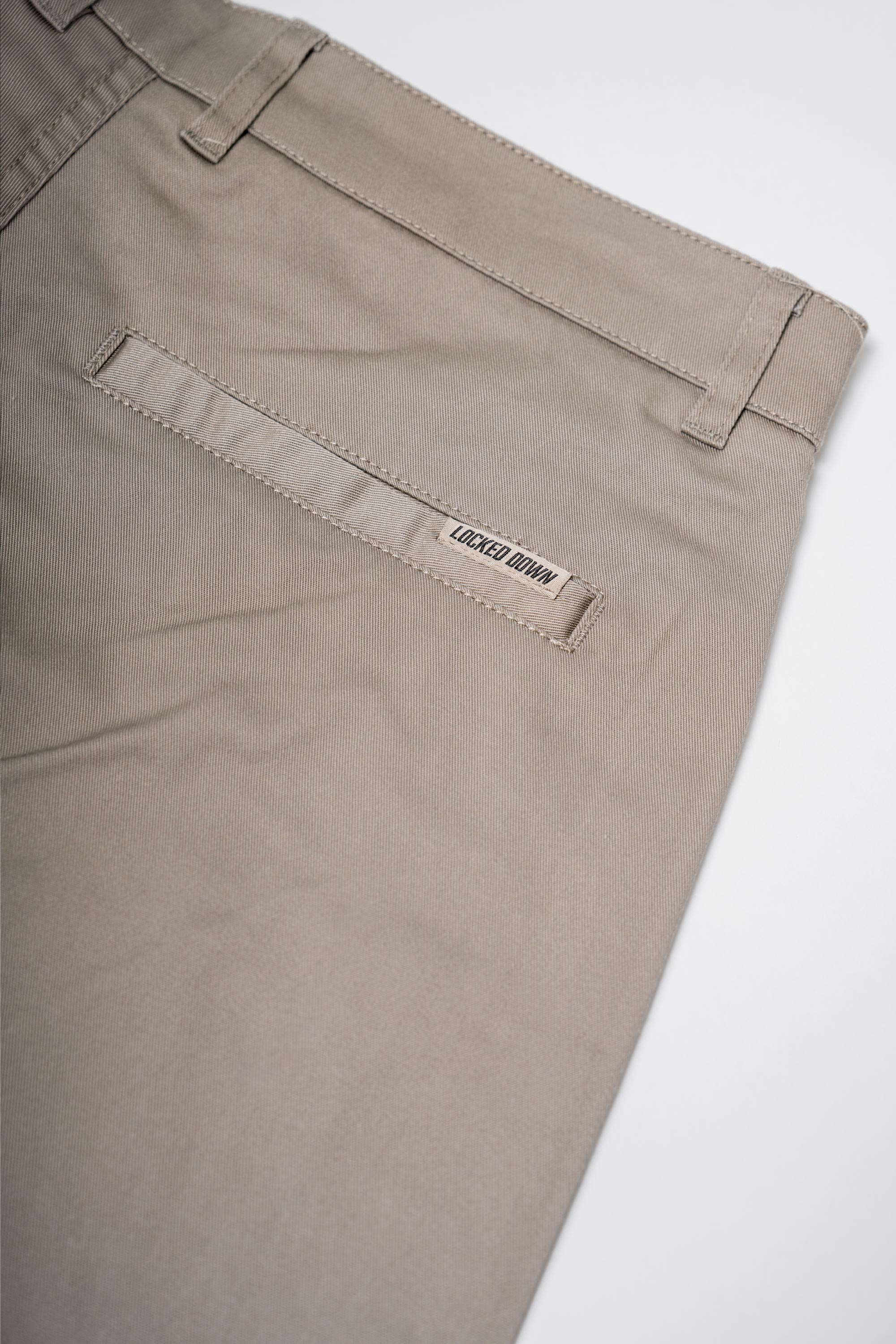 Locked Down Brands Premium Track Short - Khaki | Rear Logo View