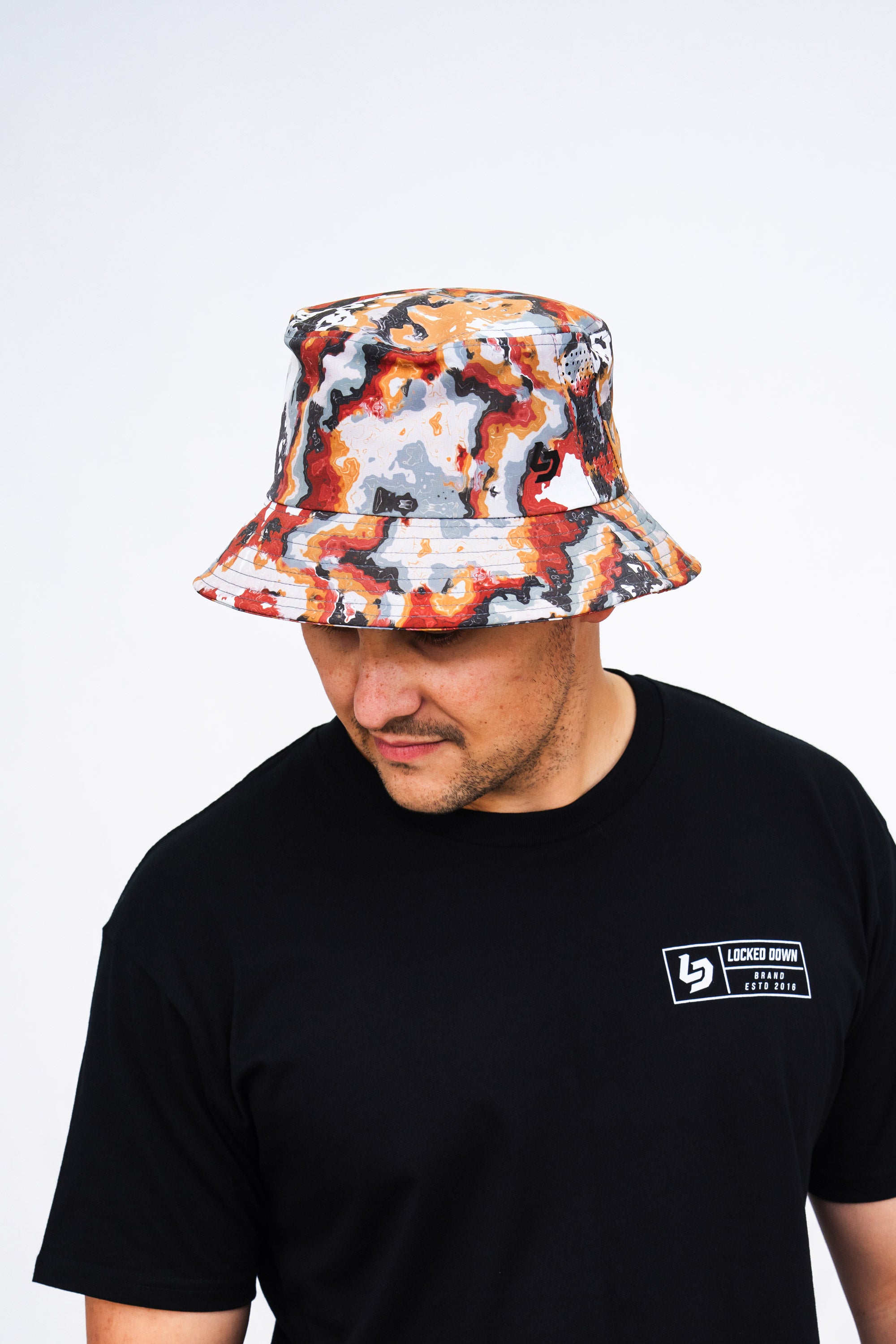 Locked Down Brands Premium Water Resistant LD LIMITED Stamp Bucket Hat With Laser Holes - Marble