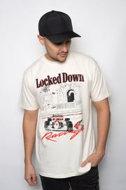 Locked Down Brands Premium Cotton  Locked Down Racing Season 1, Round 1 T-Shirt - Off White | Front View