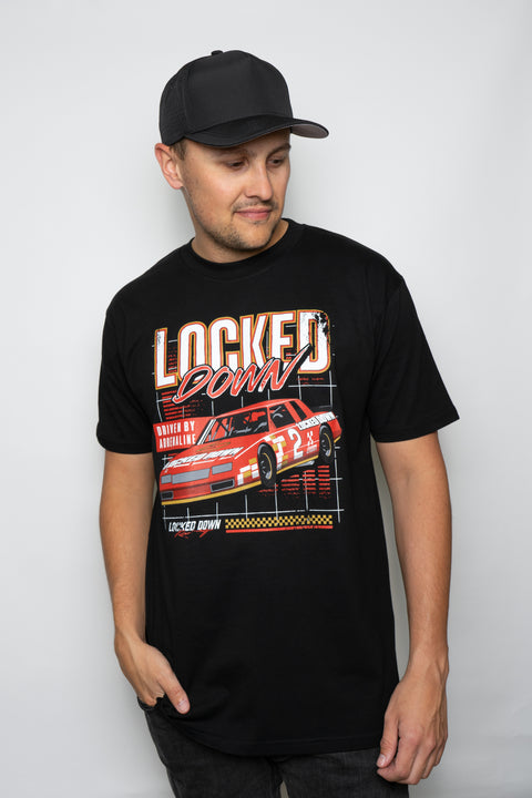 Locked Down Brands Premium Cotton  Locked Down Racing Season 1, Round 2 T-Shirt - Black | Front View
