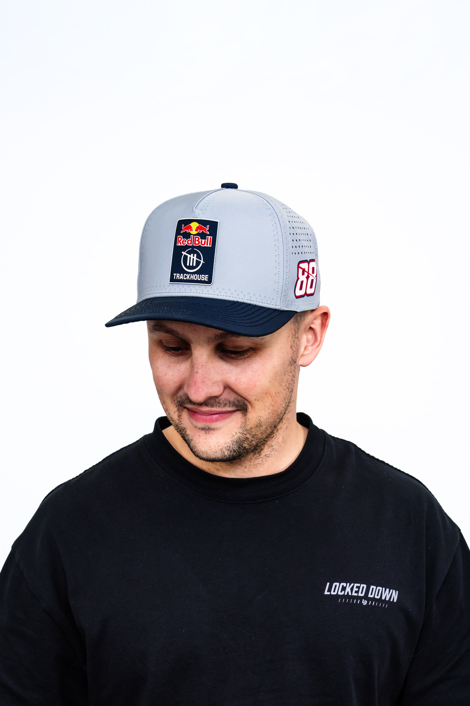 Locked Down Brands Premium Water Resistant ICON Snapback in Collaboration with Trackhouse Racing x Red Bull in NASCAR
