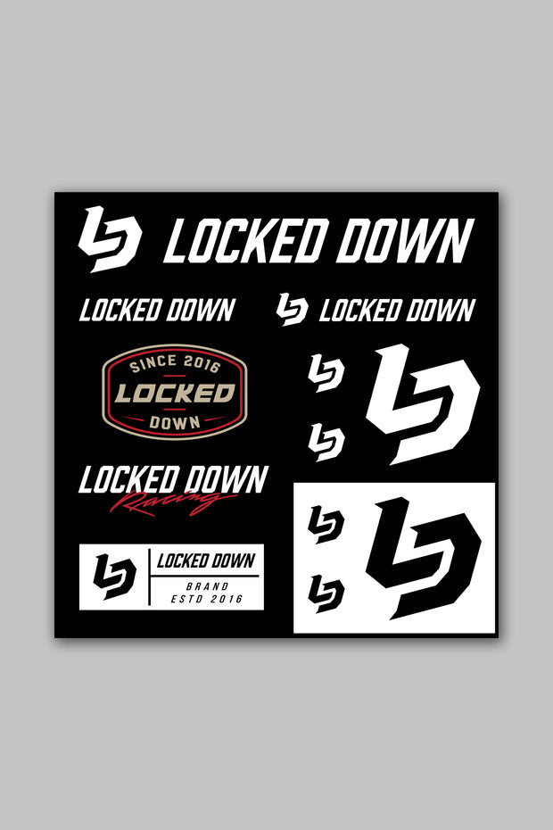 Locked Down Brands Premium Sticker Sheet | Render View