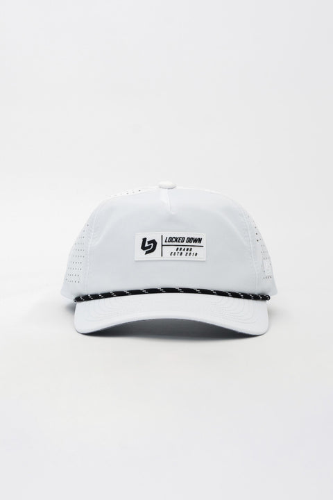 Locked Down Brands Premium Water Resistant TRAIL Block Snapback - White | Front View