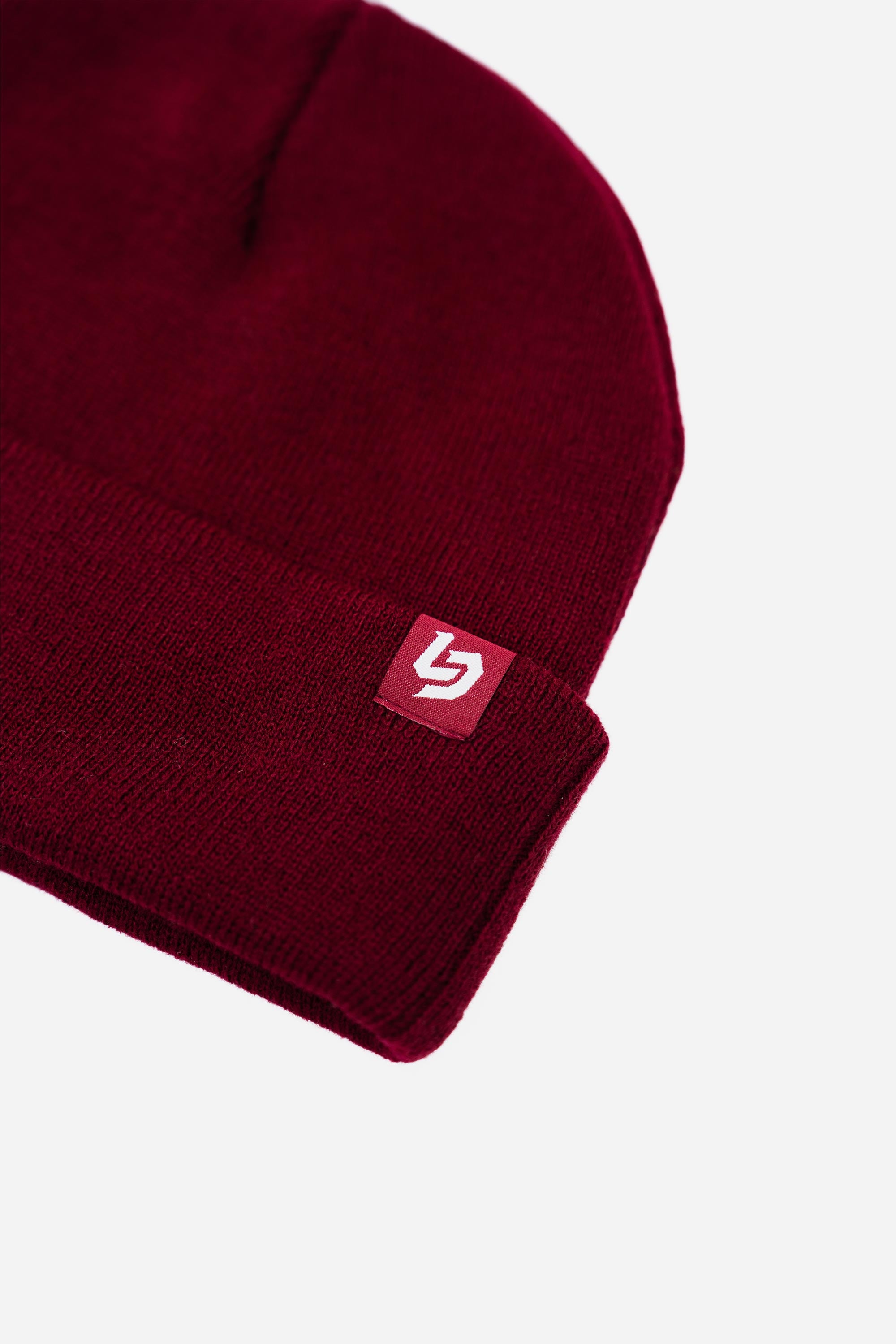 Locked Down Brands Cuff Tag Beanie - Maroon | Close View