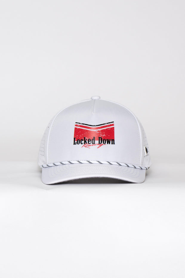 Locked Down Brands Premium Water Resistant ICON Track Snapback - White | Front View