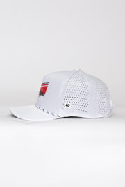 Locked Down Brands Premium Water Resistant ICON Track Snapback - White | Side View