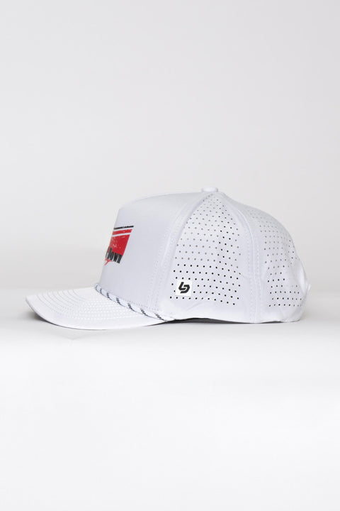 Locked Down Brands Premium Water Resistant ICON Track Snapback - White | Side View