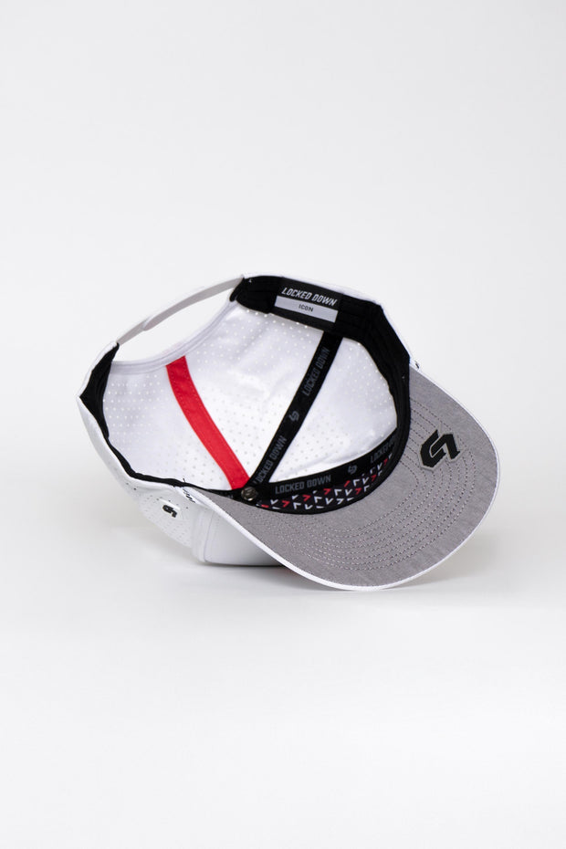 Locked Down Brands Premium Water Resistant ICON Track Snapback - White | Under View