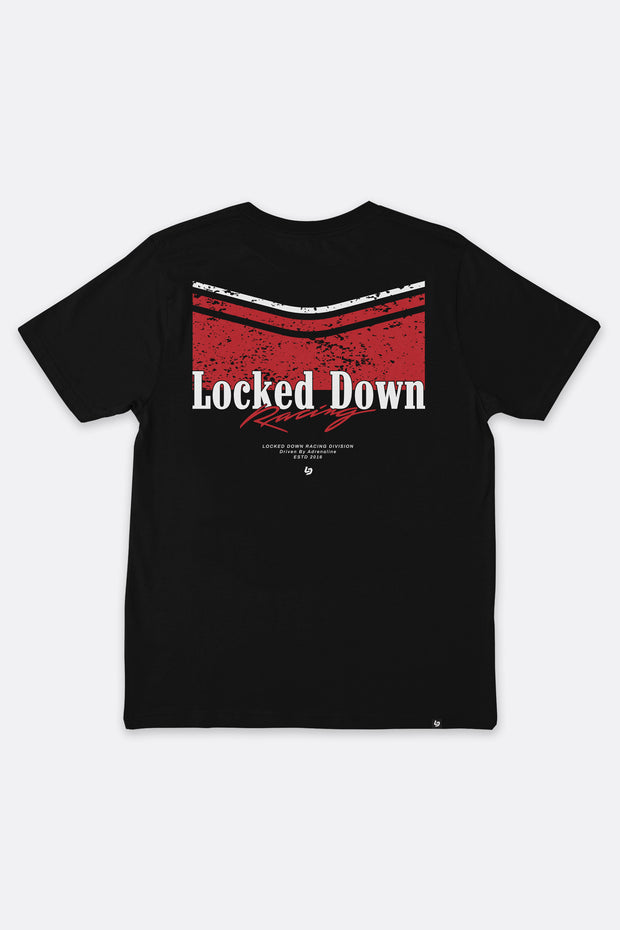 Locked Down Brands Premium Cotton Track T-Shirt - Black | Back Render View
