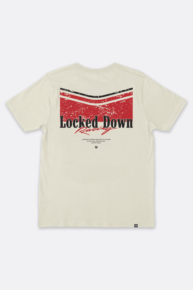 Locked Down Brands Premium Cotton Track T-Shirt - Off White | Back Render View