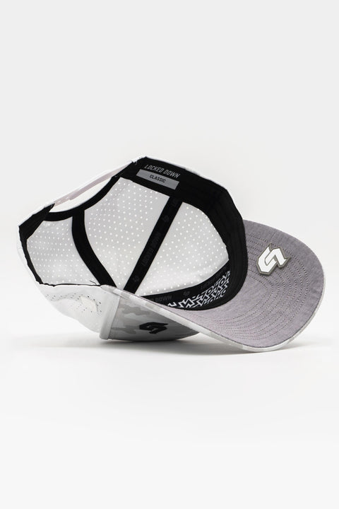 Locked Down Brands Premium Water Resistant CLASSIC Brand Snapback - Snow Camo