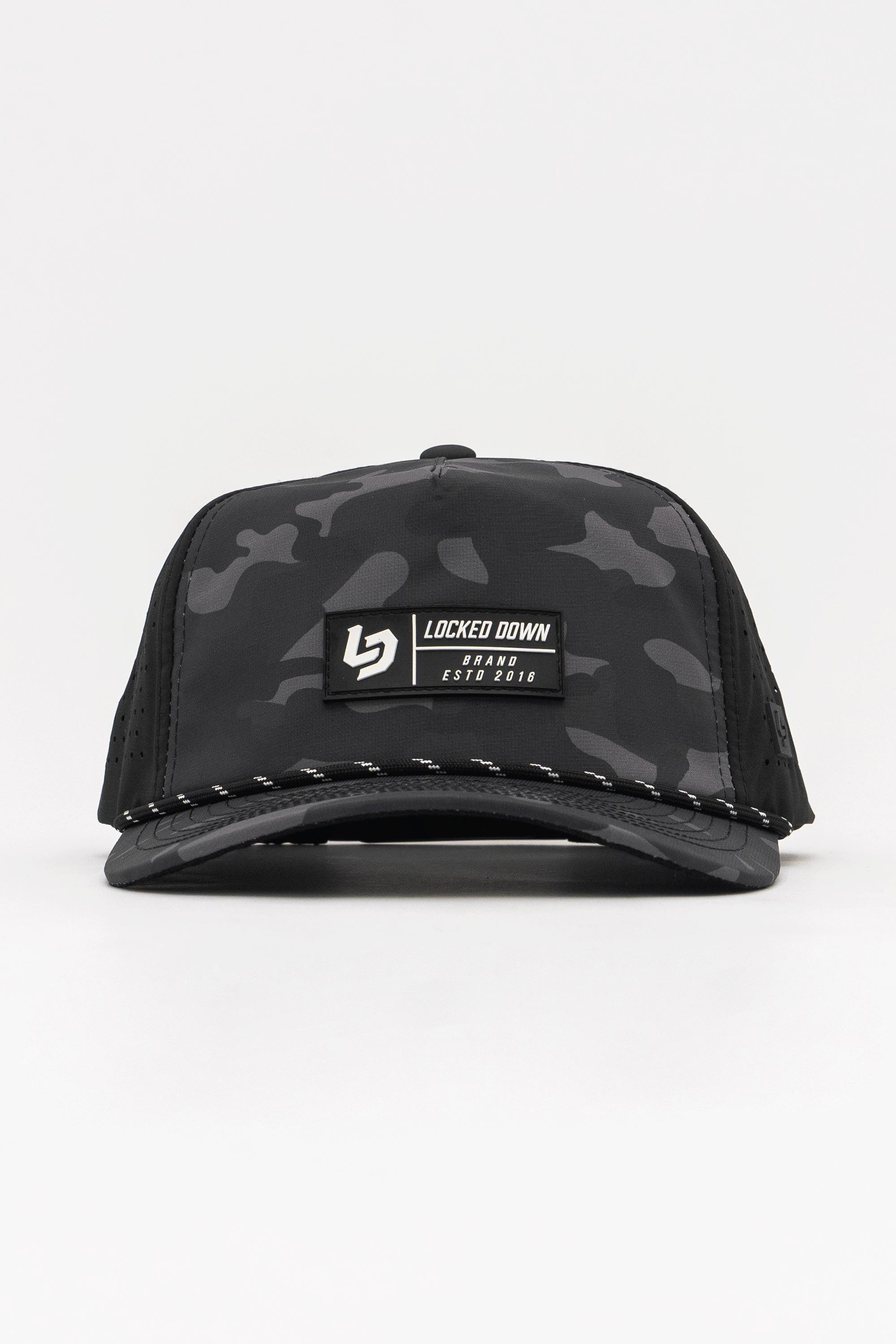 Locked Down Brands Premium Water Resistant TRAIL Bock Snapback - Black Camo