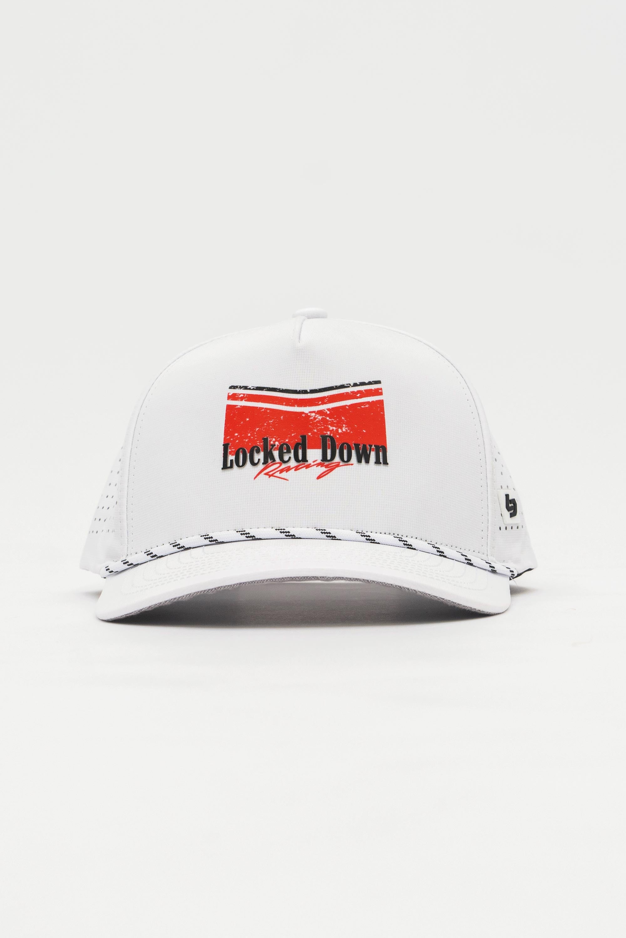 Locked Down Brands Premium Water Resistant ICON Track Snapback - White