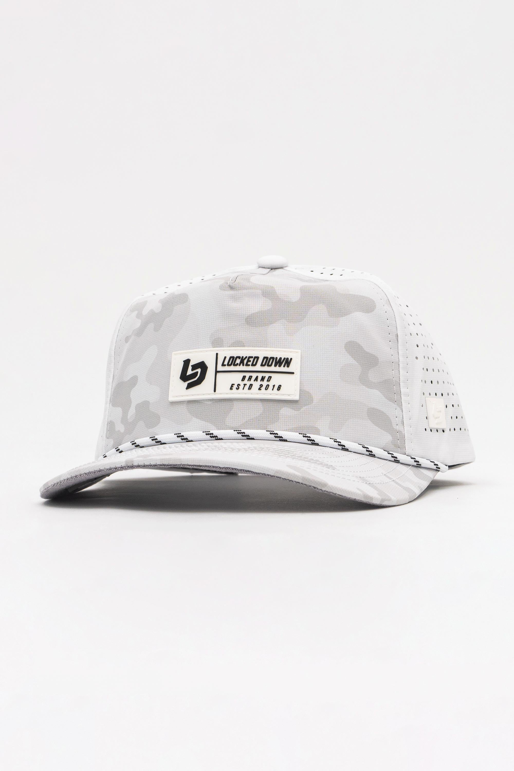 Locked Down Brands Premium Water Resistant TRAIL Block Snapback - Snow Camo