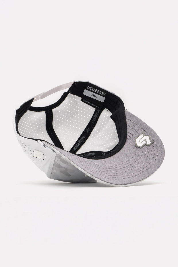 Locked Down Brands Premium Water Resistant TRAIL Block Snapback - Snow Camo