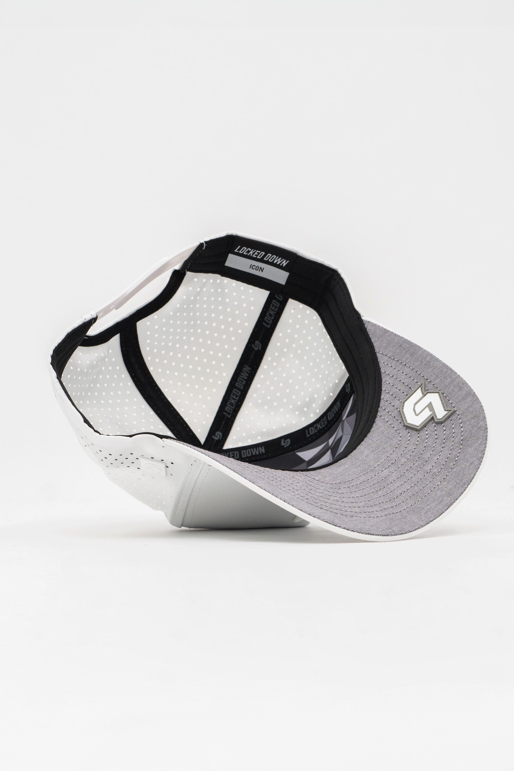 Locked Down Brands Premium Water Resistant ICON LD Snapback - White