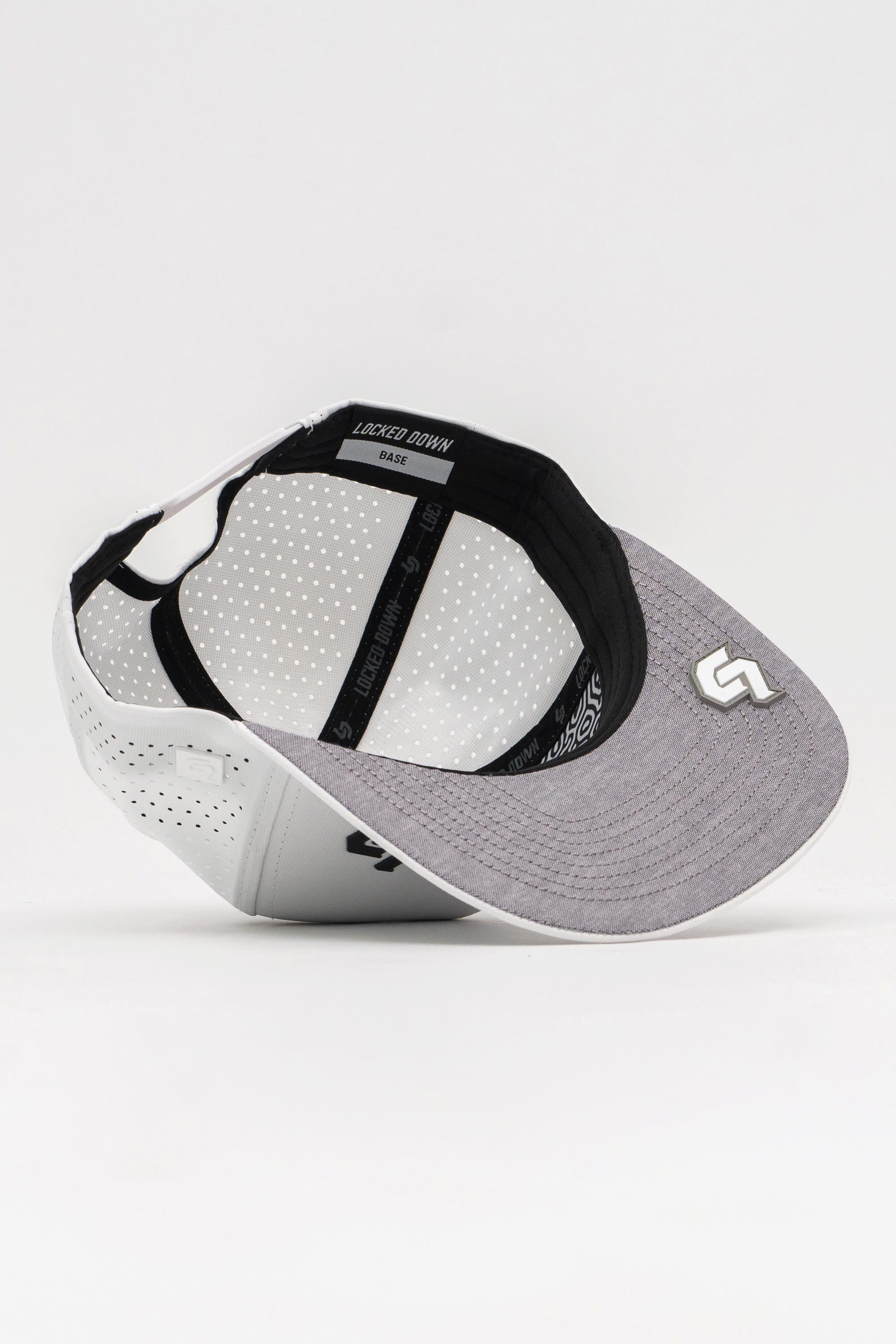 Locked Down Brands Premium Water Resistant BASE Brand Snapback - White