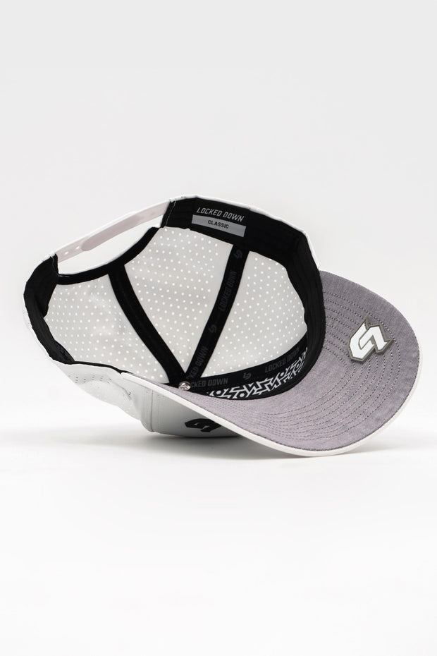 Locked Down Brands Premium Water Resistant CLASSIC Brand Snapback - White