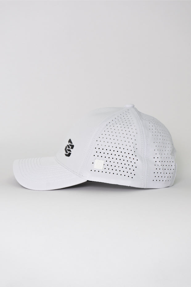 Locked Down Brands Premium Water Resistant CLASSIC Snapback in Collaboration with Earl Bamber Motorsport - White | Side View